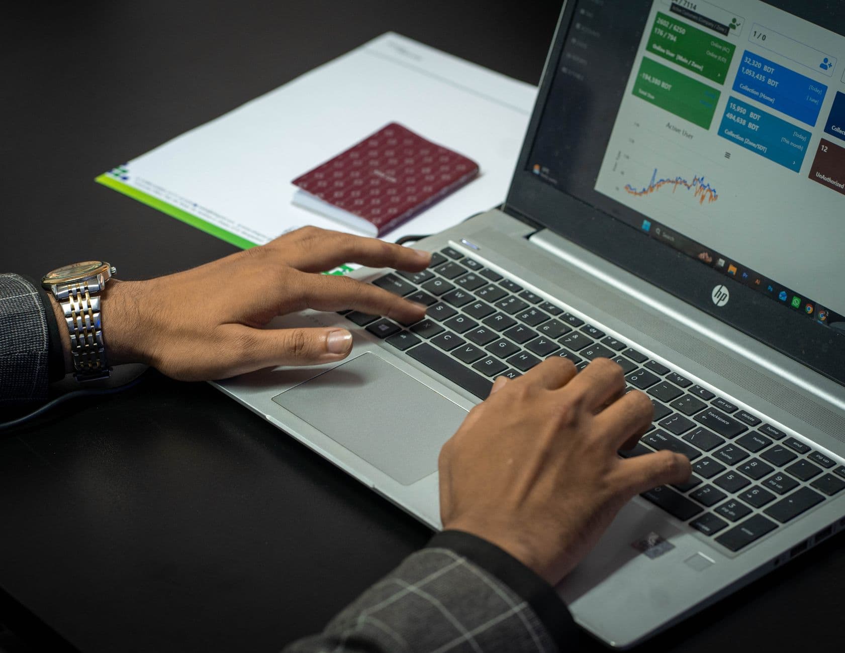 Laptop screen displaying a secure online financial dashboard portal