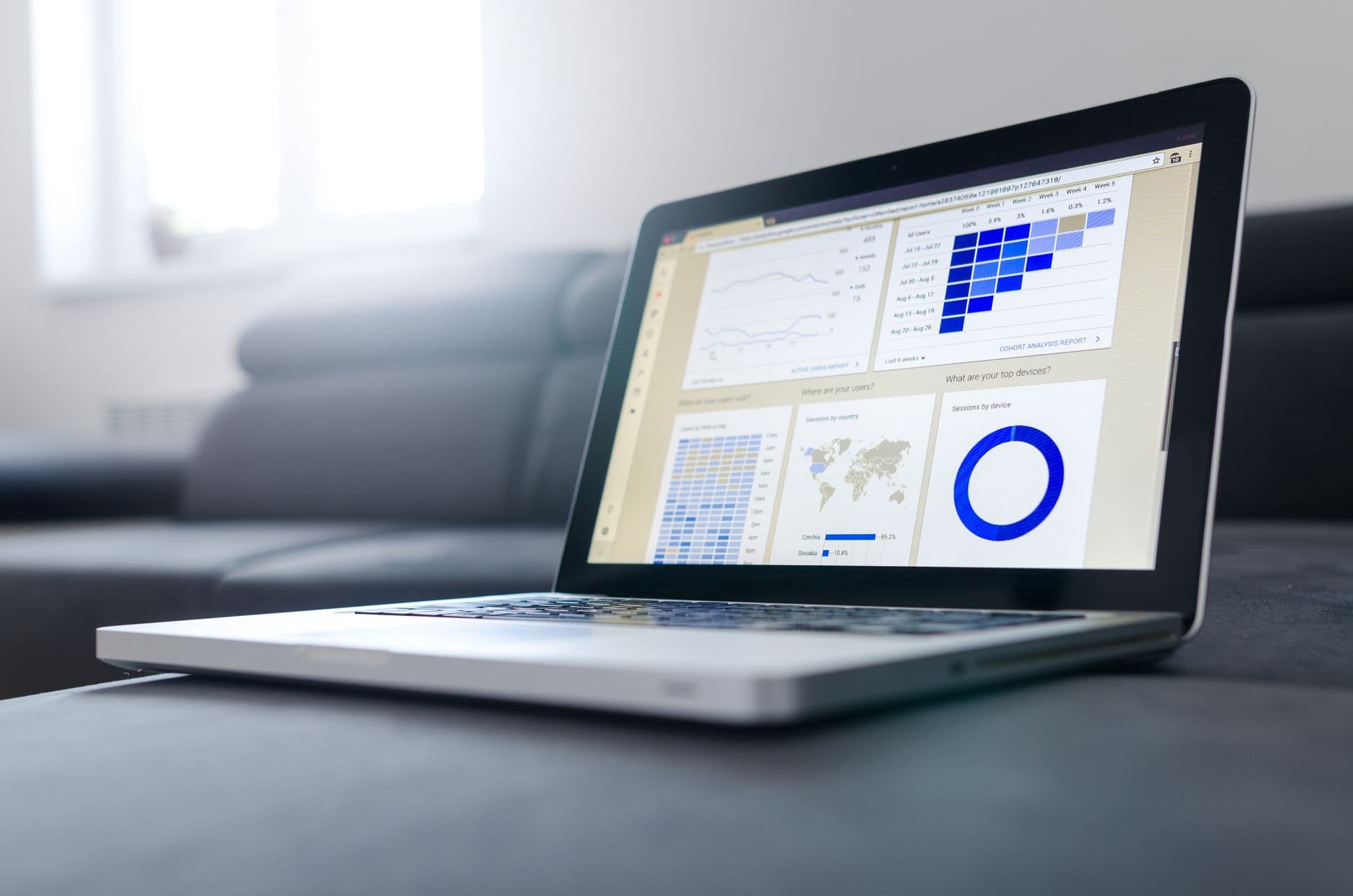 Financial dashboard showing project costs for an engineering firm on a laptop